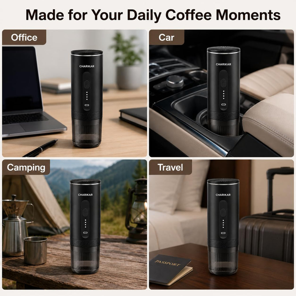 Portable Espresso Machine, Self-Heating Travel Coffee Maker, 20 Bar Pressure, 7500mAh Rechargeable, Compatible with Capsules & Ground Coffee, Compact Espresso Maker for Camping, Car & Office