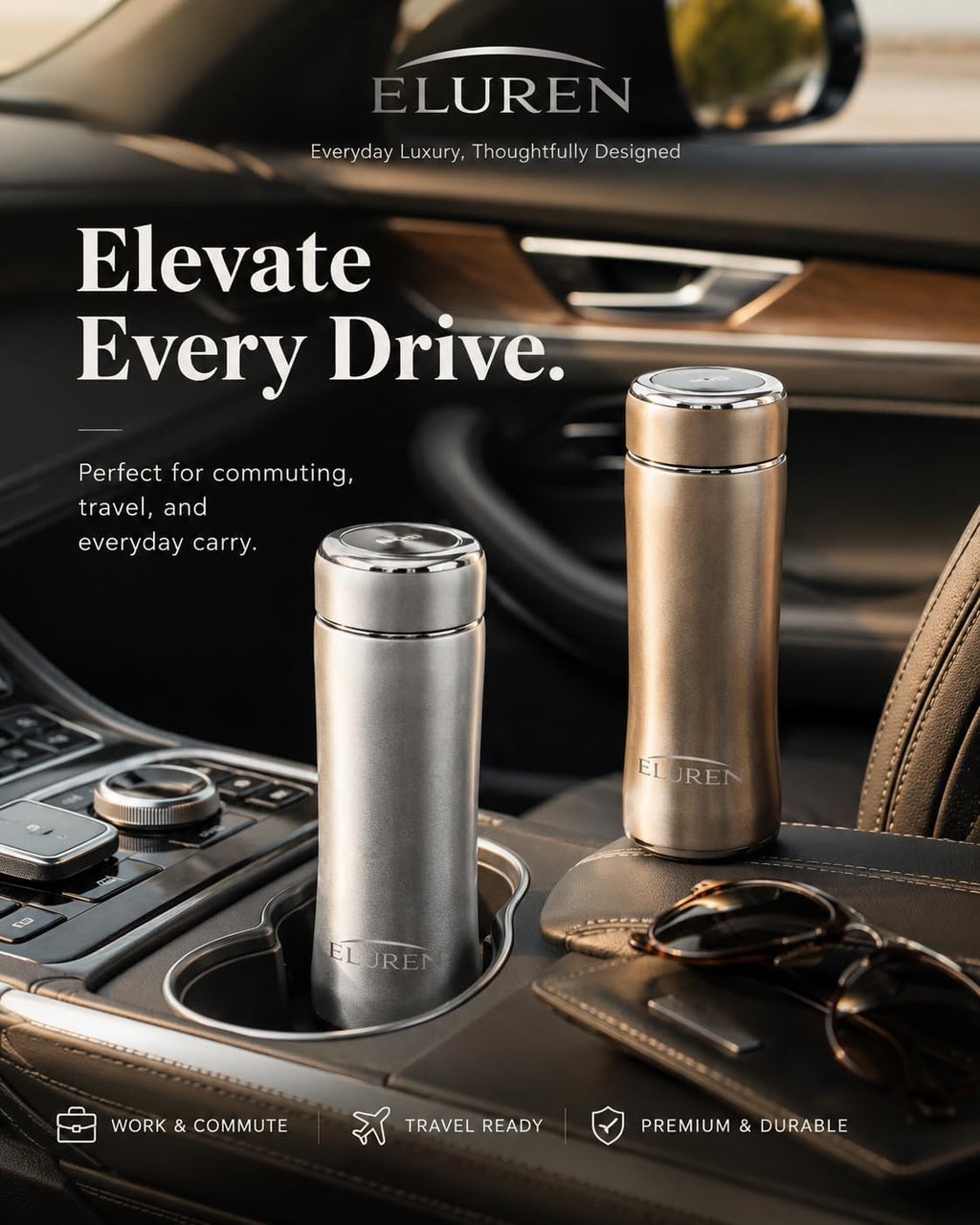 Luxury Vacuum Insulated Stainless Steel Water/Coffee Bottle/Tumbler with Tea Infuser, Double-Wall Insulated Flask Keeps Drinks Hot 12 hrs/Cold 24 hrs, Travel, Leakproof Lid, Gift-Ready (Bronze)