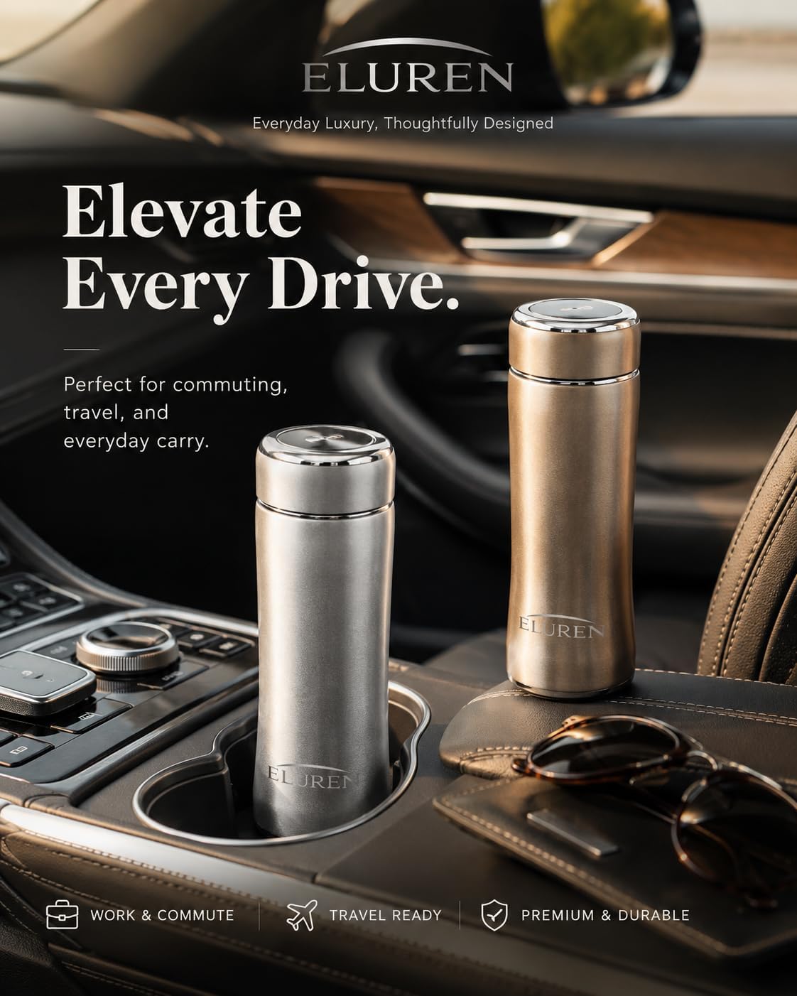 Luxury Vacuum Insulated Stainless Steel Water/Coffee Bottle/Tumbler with Tea Infuser, Double-Wall Insulated Flask Keeps Drinks Hot 12 hrs/Cold 24 hrs, Travel, Leakproof Lid, Gift-Ready (Bronze)