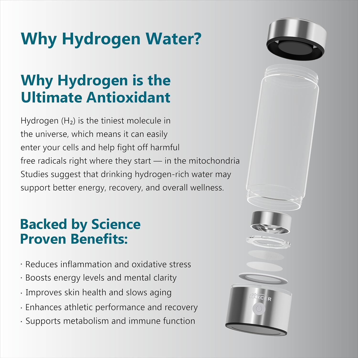 Hydrogen Water Bottle Generator - 3 Min SPE PEM Tech, 2026 Model, 420ML Portable Hydrogen Water Machine for Travel, Wellness & Recovery, Ideal for Kids, Men & Women (Silver)