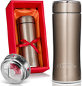 Luxury Vacuum Insulated Stainless Steel Water/Coffee Bottle/Tumbler with Tea Infuser, Double-Wall Insulated Flask Keeps Drinks Hot 12 hrs/Cold 24 hrs, Travel, Leakproof Lid, Gift-Ready (Bronze)