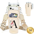 LOKASS Personalized for Stanley Cup Accessories 30oz, Initial Stanley Cup Holder with Strap, Cup Carrier Bag Water Bottle Holder with Phone Pocket Gifts for Women, Girls, Mom Travel, Walking,Work