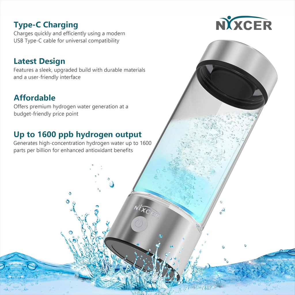 Hydrogen Water Bottle Generator - 3 Min SPE PEM Tech, 2026 Model, 420ML Portable Hydrogen Water Machine for Travel, Wellness & Recovery, Ideal for Kids, Men & Women (Silver)