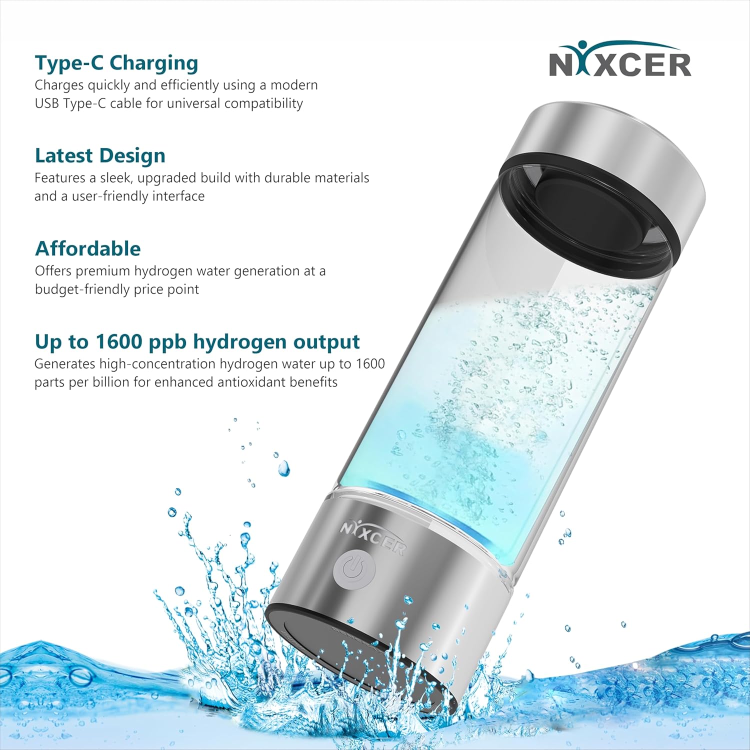 Hydrogen Water Bottle Generator - 3 Min SPE PEM Tech, 2026 Model, 420ML Portable Hydrogen Water Machine for Travel, Wellness & Recovery, Ideal for Kids, Men & Women (Silver)